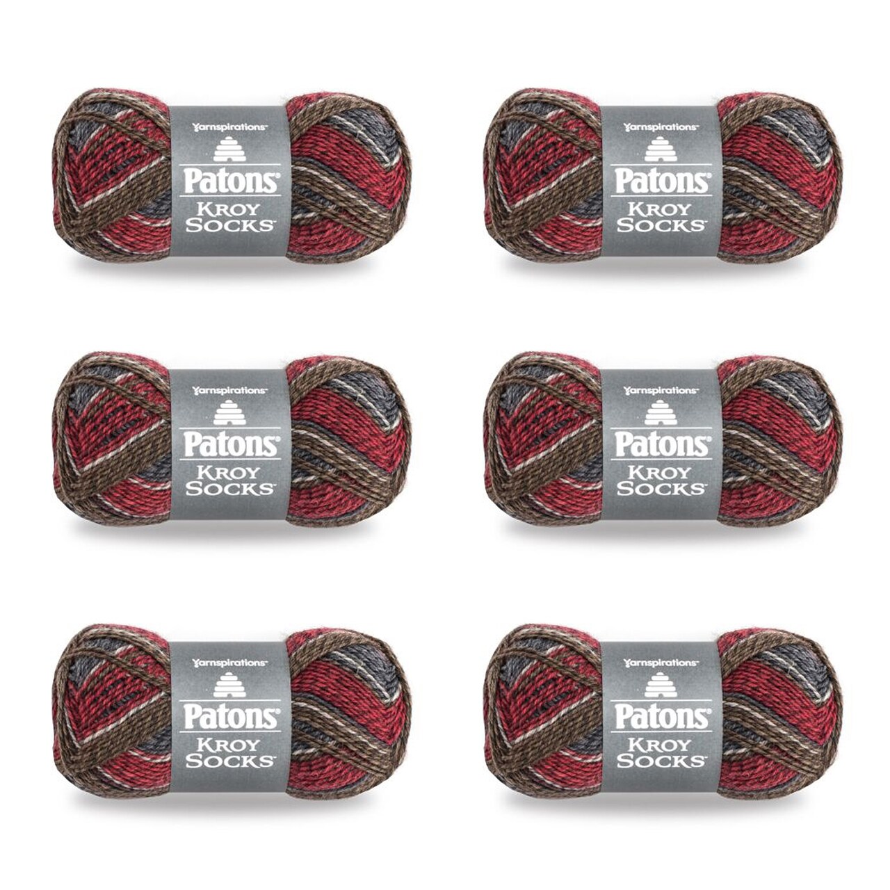 Patons Kroy Socks Grey Brown Marl Yarn - 6 Pack of 1.75oz/50g - Blended Fiber - 1 Super Fine - 166 Yards - Knitting/Crochet